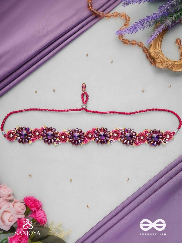VARNAMALA ABHUSHANA - ADORNMENT OF COLORS - HEADBAND WITH GEMSTONES AND BEADS IN FLORAL PATTERNS