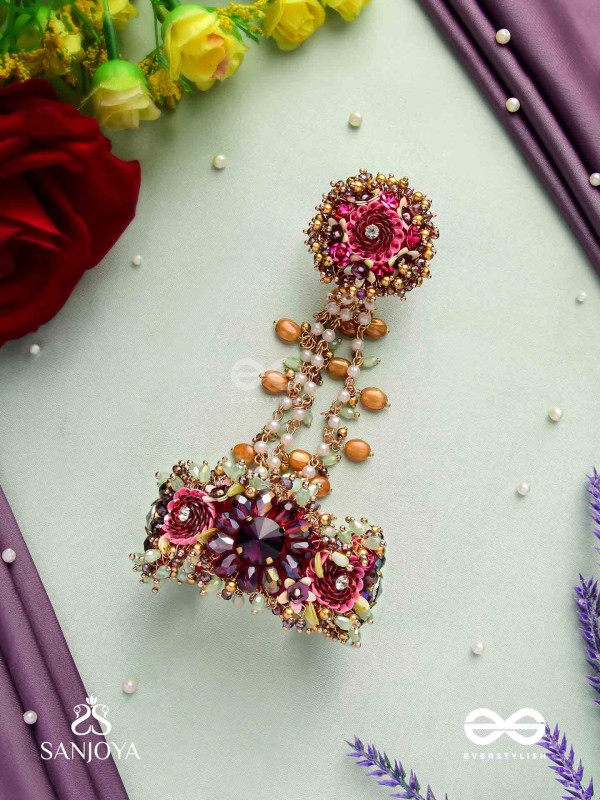 VARNAMALA ABHUSHANA - ADORNMENT OF COLORS - GOLDEN BEADS WTH COLORFUL FLORAL MOTIFS BRACELET ATTACHED WITH ADJUSTIBLE RING