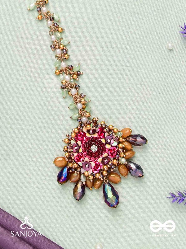 VARNAMALA ABHUSHANA - ADORNMENT OF COLORS - BEADS, GLASS DROPS AND FLORAL MOTIFS MAANGTIKA