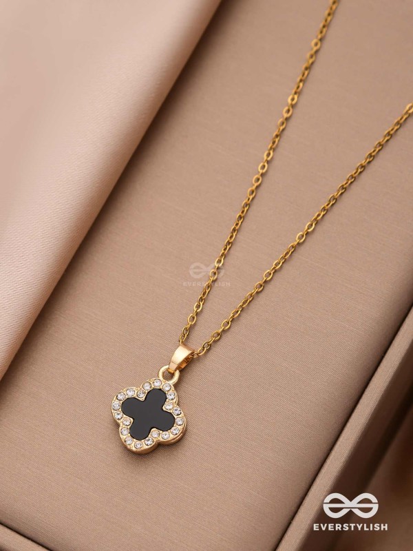 Mystic Clover - Crystal Embellished 2-in-1 Pendant (Black and White)