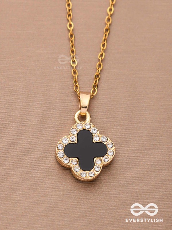 Mystic Clover - Crystal Embellished 2-in-1 Pendant (Black and White)