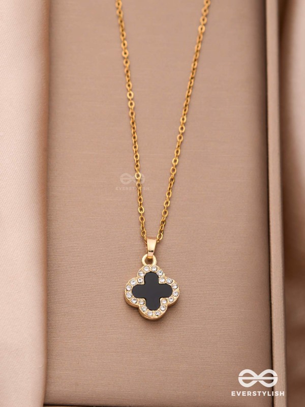 Mystic Clover - Crystal Embellished 2-in-1 Pendant (Black and White)