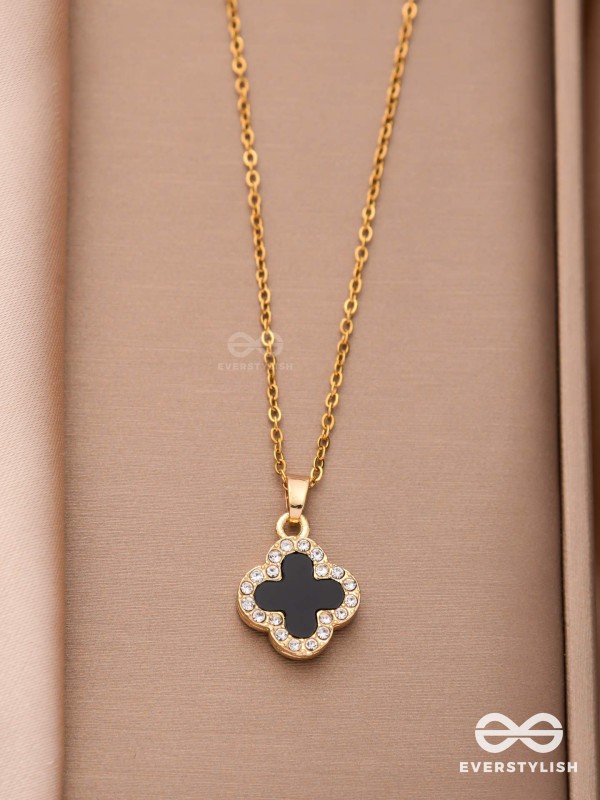 Mystic Clover - Crystal Embellished 2-in-1 Pendant (Black and White)