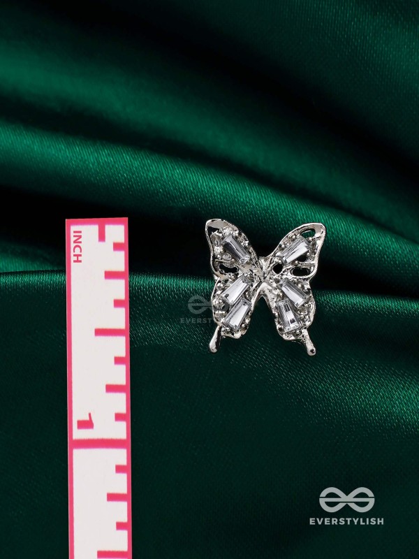 HEAVENLY WINGSPAN - SILVER TONED BUTTERFLY EARRINGS 
