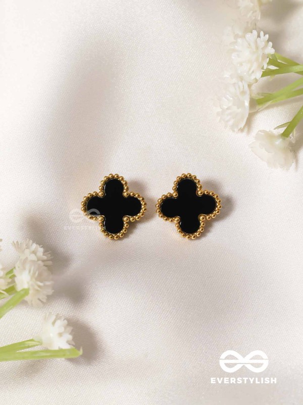 DARK DYNASTY - BLACK CLOVER STAINLESS STEEL 18K GOLD PLATED ANTI TARNISH EARRINGS