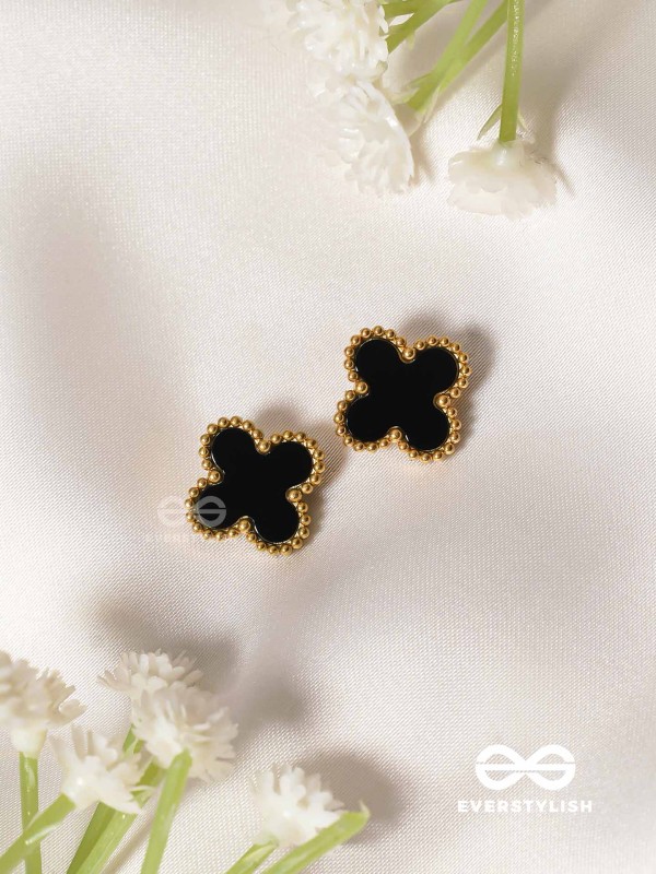DARK DYNASTY - BLACK CLOVER STAINLESS STEEL 18K GOLD PLATED ANTI TARNISH EARRINGS
