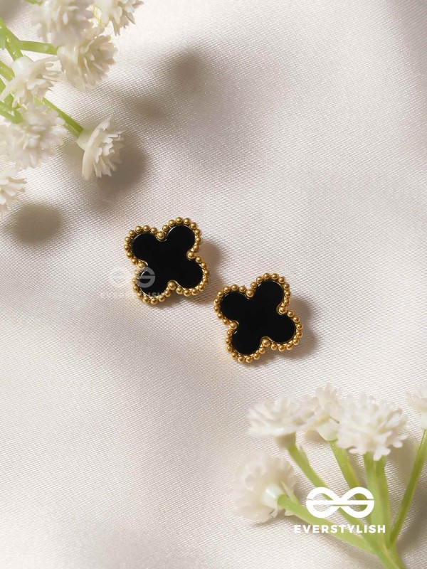 DARK DYNASTY - BLACK CLOVER STAINLESS STEEL 18K GOLD PLATED ANTI TARNISH EARRINGS