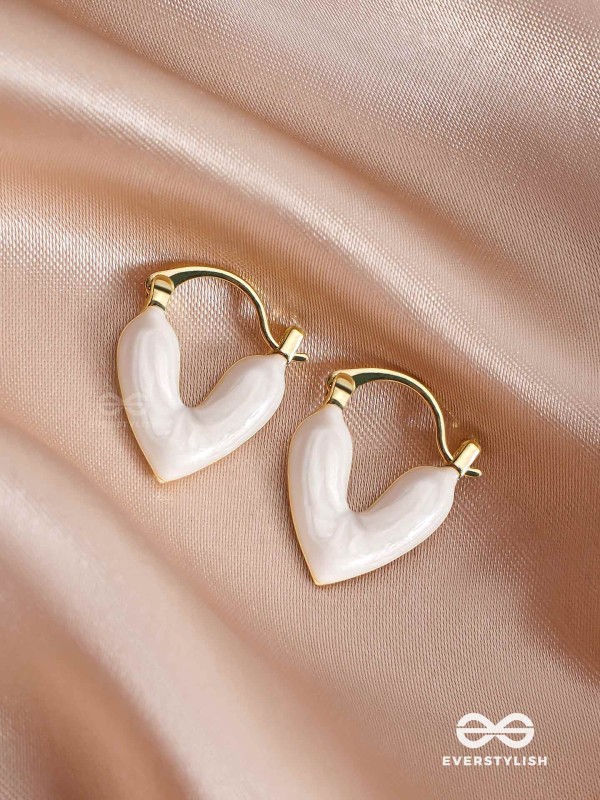 AURORA HEARTS - WHITE ENANMELED HEART STUD EARRINGS