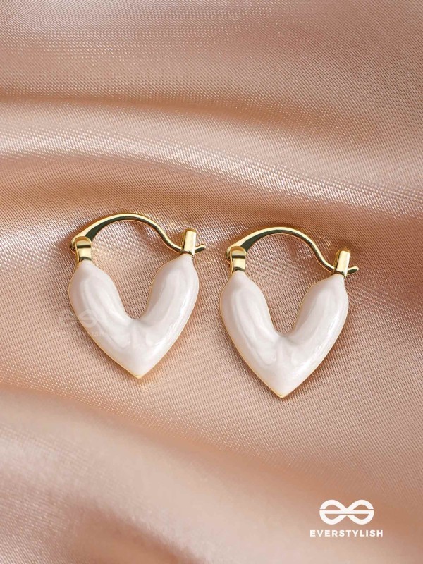 AURORA HEARTS - WHITE ENANMELED HEART STUD EARRINGS