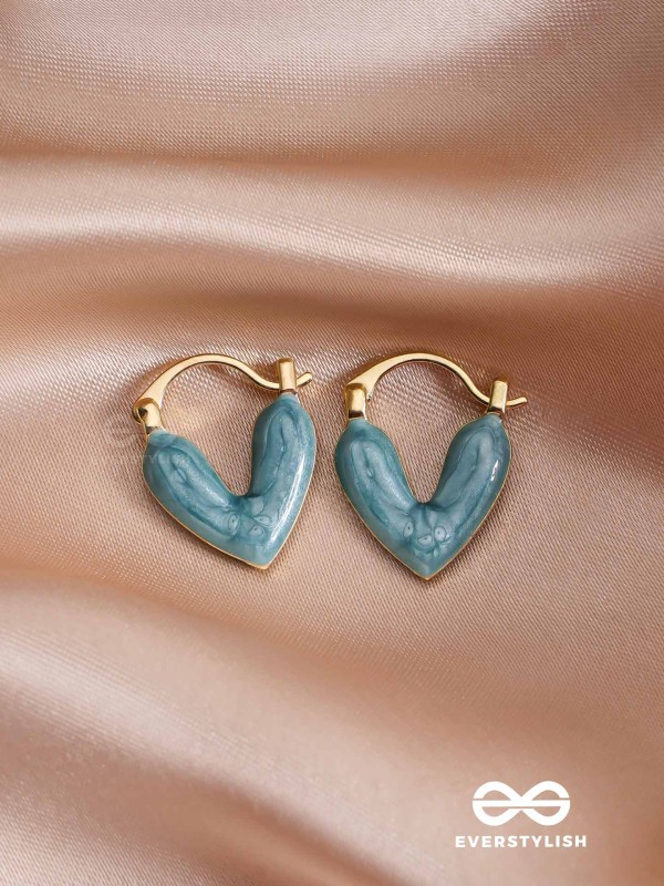 SERENIC SOLACE - BLUE ENAMELED HEART STUD EARRINGS