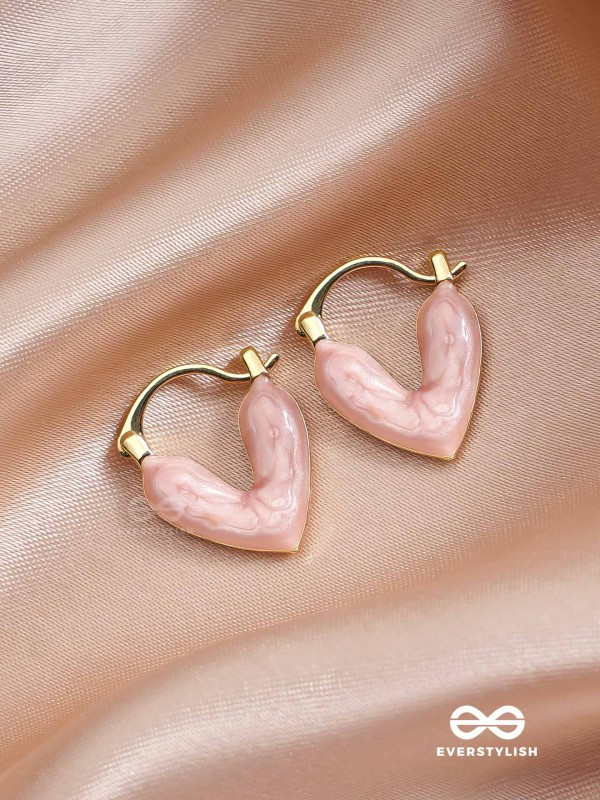 HEAVENLY LONGEVITY - PINK ENAMELED HEART STUD EARRINGS