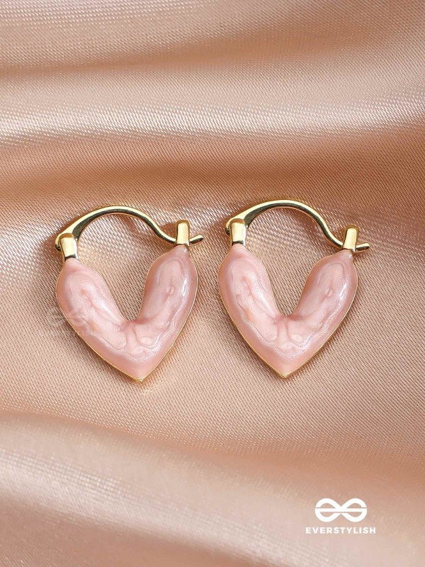 HEAVENLY LONGEVITY - PINK ENAMELED HEART STUD EARRINGS