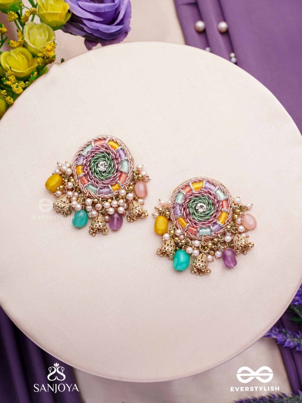 RANGVATI - FULL OF COLORS - EXQUISITE MULTI-HUED EARRINGS WITH PEARL AND CRYSTAL EMBELLISHMENTS