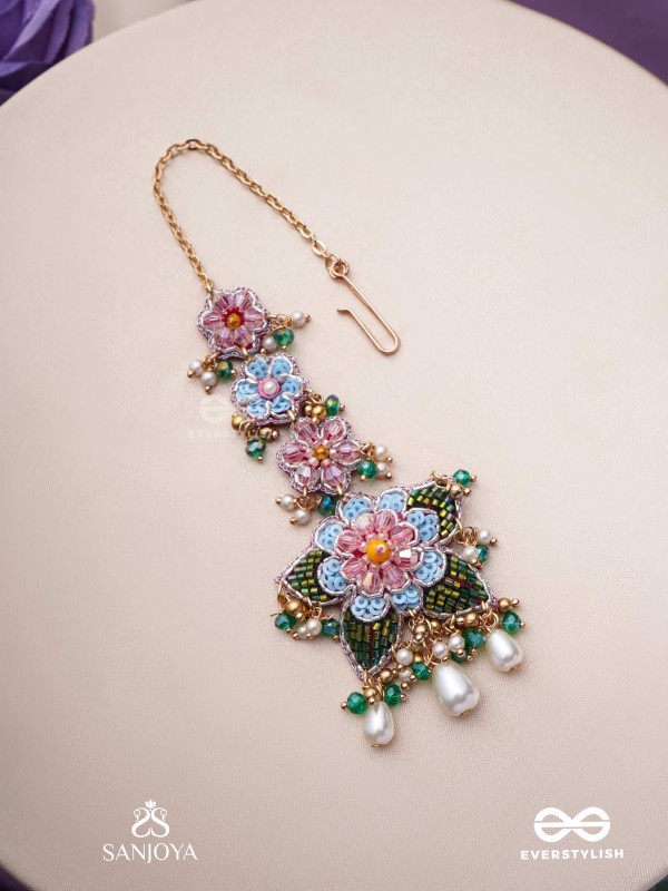 MADHUVRATA - SPRING BLOOM - DELICATE EMBROIDERED MAANGTIKA WITH FLORAL MOTIFS, BEADS AND PEARL DROPS