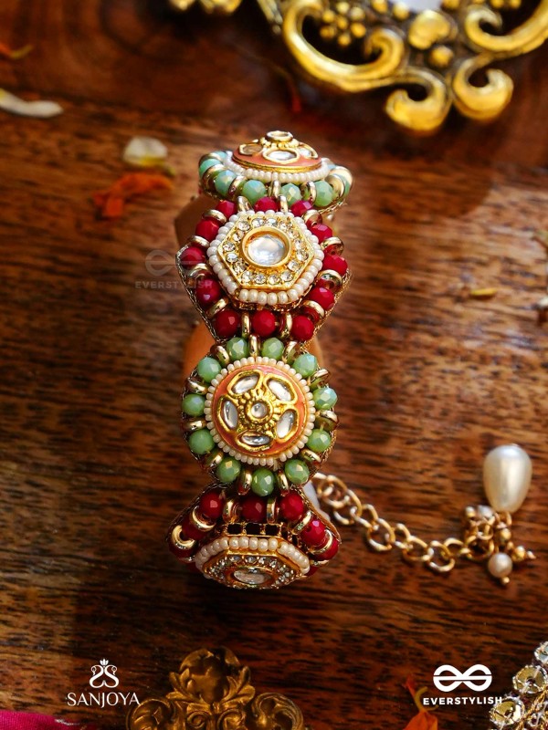 VIBHAVARI - NIGHT FULL OF SPLENDOR - MULTI-COLOR ENAMELLED KUNDAN BRACELET WITH PEARLS AND BEADS