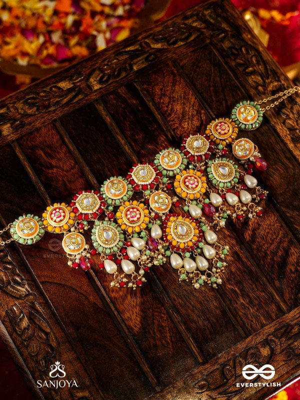 VIBHAVARI - NIGHT FULL OF SPLENDOR - MULTI-COLOR ENAMELLED KUNDAN NECKLACE WITH PEARLS AND BEADS