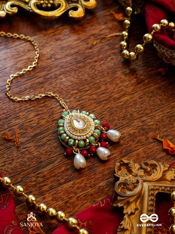 VIBHAVARI - NIGHT FULL OF SPLENDOR - MULTI-COLOR ENAMELLED KUNDAN MAANGTIKA WITH PEARLS AND BEADS