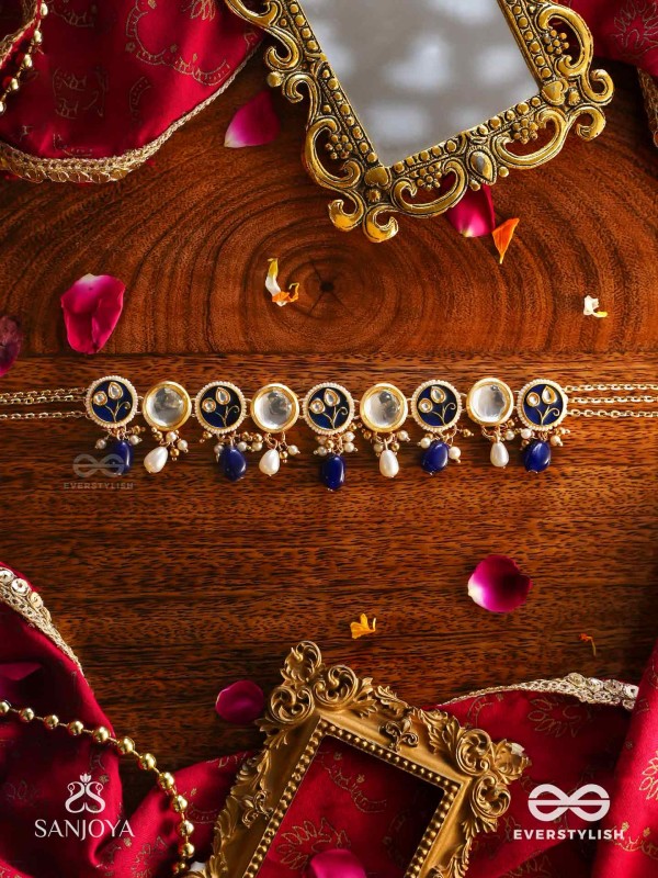 SHITALA - COOL AND CALM- KUNDAN, BLUE STONES, AND PEARLS HANDMADE NECKLACE 