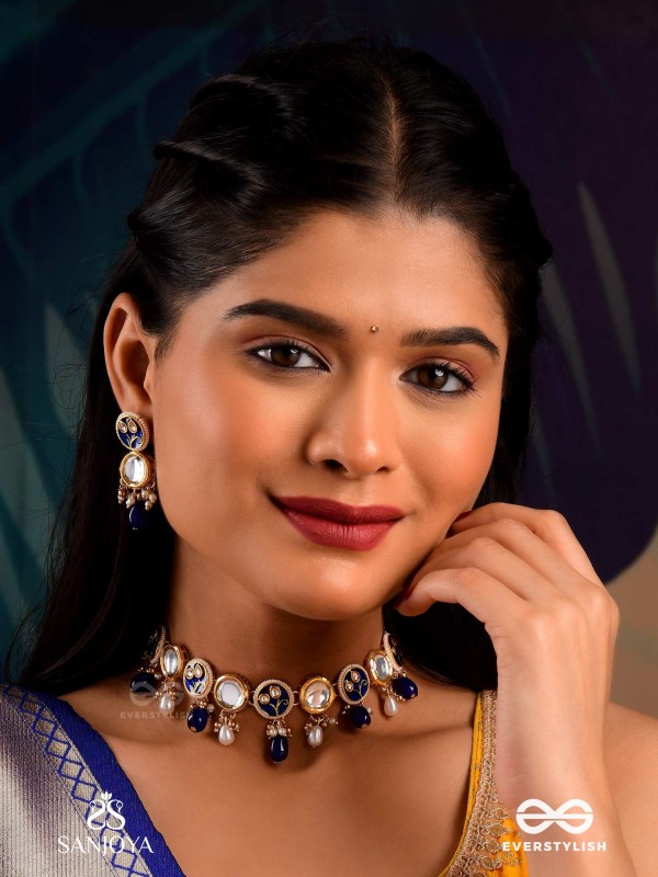 SHITALA - COOL AND CALM-  HANDMADE KUNDAN SET WITH NECKLACE AND EARRINGS 