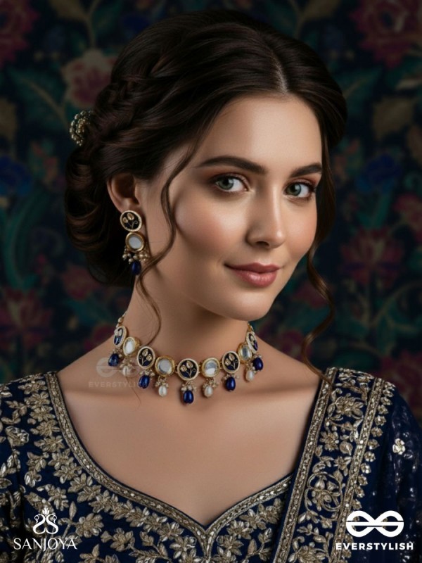 SHITALA - COOL AND CALM-  HANDMADE KUNDAN SET WITH NECKLACE AND EARRINGS 