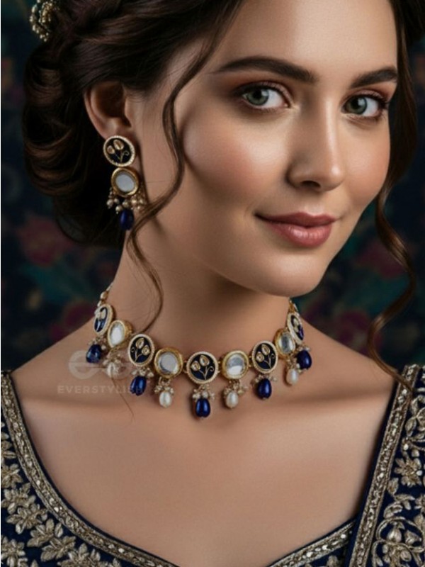 SHITALA - COOL AND CALM-  HANDMADE KUNDAN SET WITH NECKLACE AND EARRINGS 