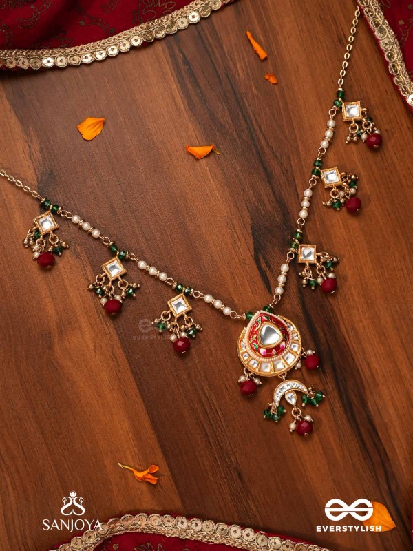 ANUPRITA - DIVINELY ADORNED - TRADITIONAL KUNDAN NECKLACE WITH PEARL AND BEADS