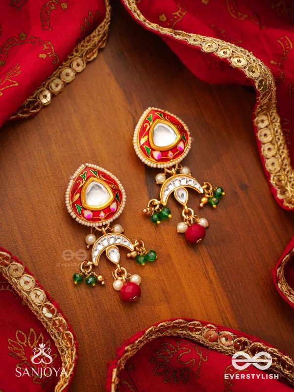 ANUPRITA - DIVINELY ADORNED - TRADITIONAL KUNDAN EARRINGS WITH PEARL AND BEADS