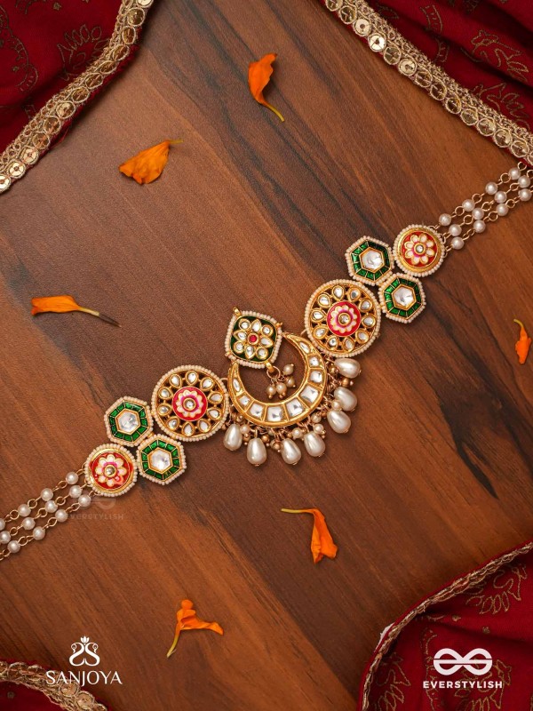 VIBHAVATI - ADORNED WITH RICHNESS - EXQUISITE KUNDAN CHOKER WITH ENAMELLED POLKI DESIGN, PEARLS AND GEMSTONES