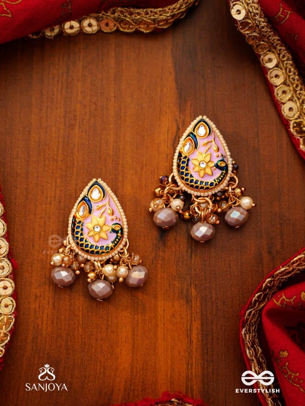 CHITRAMANI - JEWELLED ART - HANDCRAFTED KUNDAN EARRINGS WITH DETAILED ENAMEL WORK AND SOFT GEM DROPS
