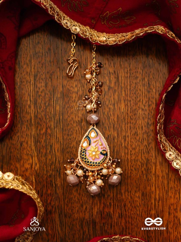 CHITRAMANI - JEWELLED ART - HANDCRAFTED KUNDAN MAANGTIKA WITH DETAILED ENAMEL WORK AND SOFT GEM DROPS