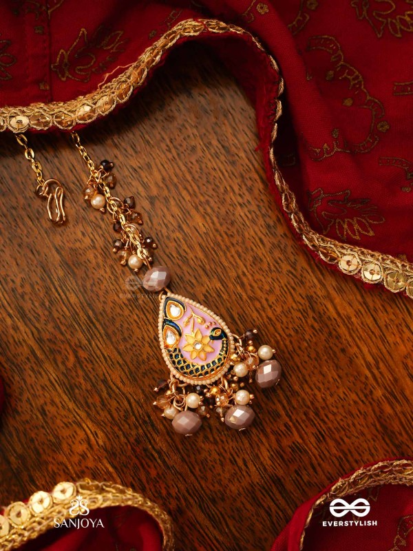 CHITRAMANI - JEWELLED ART - HANDCRAFTED KUNDAN MAANGTIKA WITH DETAILED ENAMEL WORK AND SOFT GEM DROPS