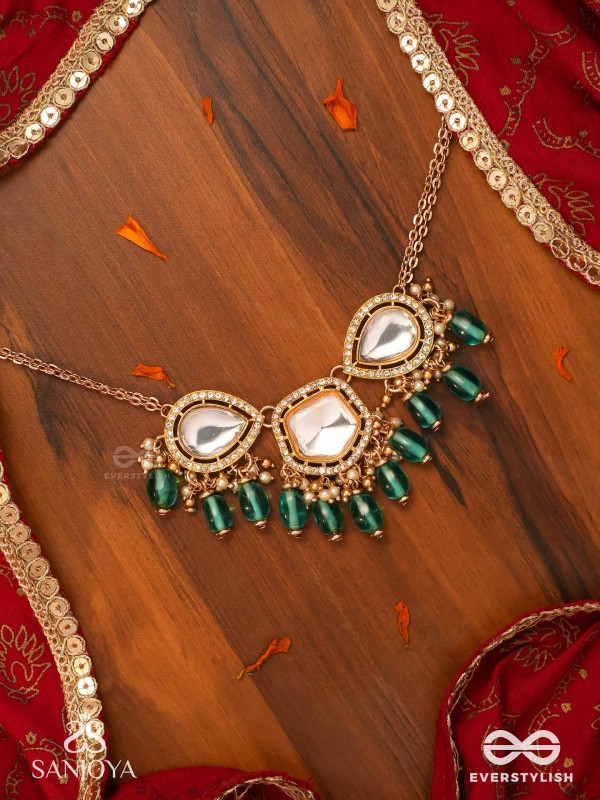 INDRANEELA - BLUE SAPPHIRE GLOW - ROYAL KUNDAN POLKI NECKLACE WITH SPARKLING TEAL GEMSTONES