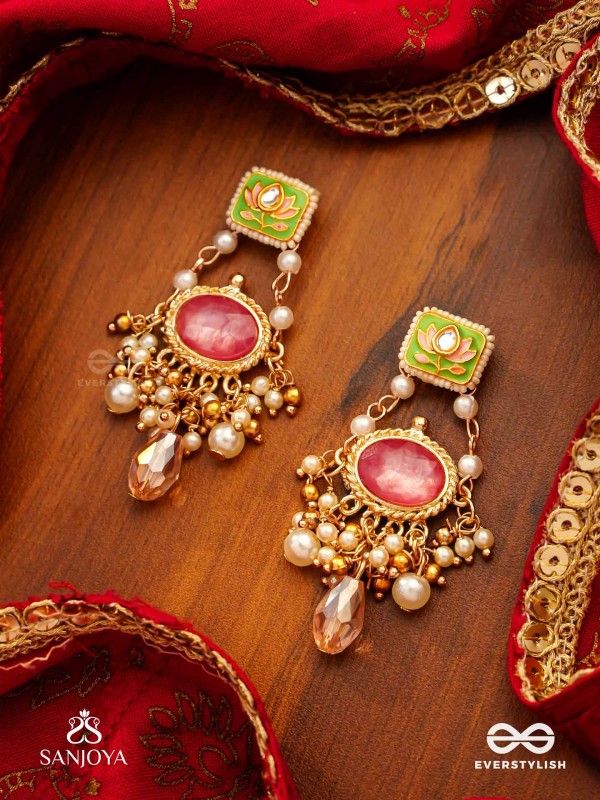 MRINALIKA - LOTUS PETAL - GRACEFUL ENAMELLED HANDCRAFTED KUNDAN EARRINGS WITH SOFT PASTEL GEMSTONES