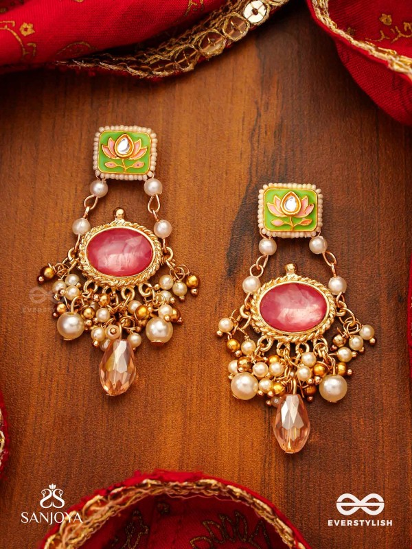 MRINALIKA - LOTUS PETAL - GRACEFUL ENAMELLED HANDCRAFTED KUNDAN EARRINGS WITH SOFT PASTEL GEMSTONES