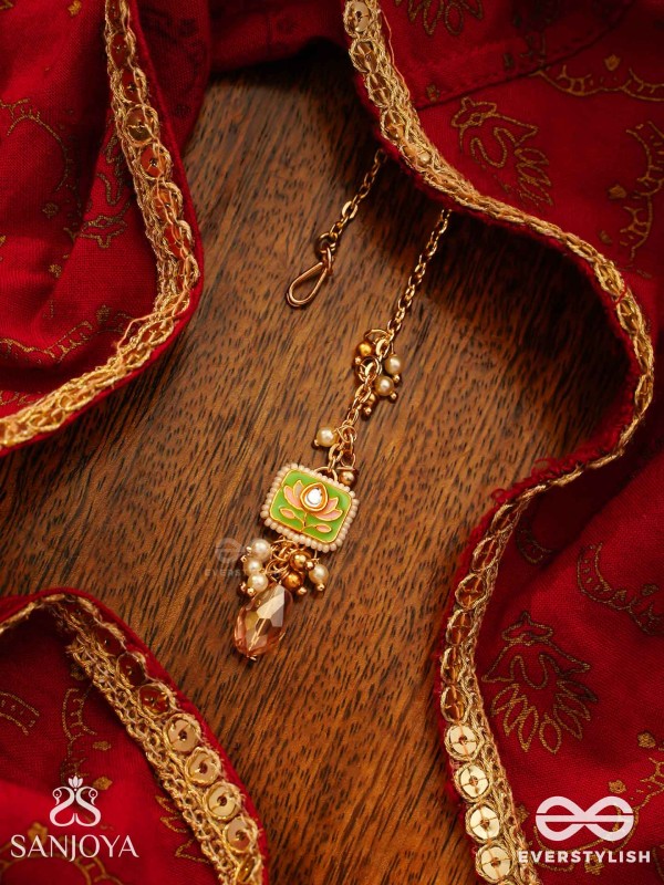 MRINALIKA - LOTUS PETAL - GRACEFUL ENAMELLED HANDCRAFTED KUNDAN MAANGTIKA WITH SOFT PASTEL GEMSTONES