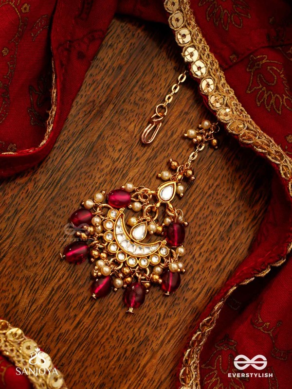 PUSHPALEKHA - STROKES OF FLOWERS - INTRICATE FLORAL ENAMELLED KUNDAN MAANGTIKA WITH RUBY BEADS