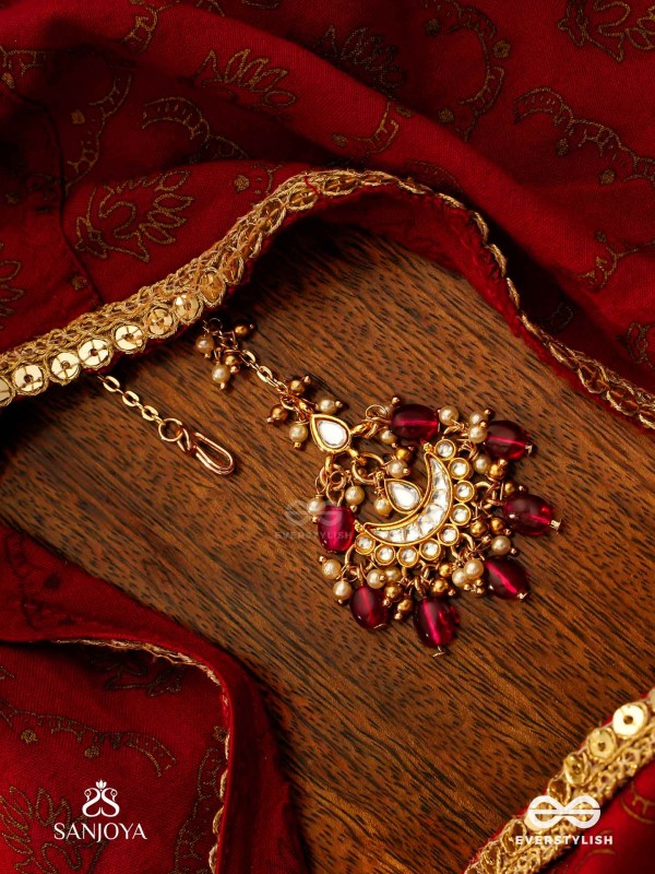 PUSHPALEKHA - STROKES OF FLOWERS - INTRICATE FLORAL ENAMELLED KUNDAN MAANGTIKA WITH RUBY BEADS