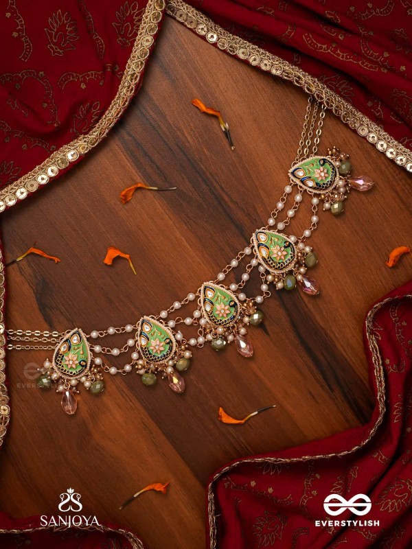 MADHURIMA - SWEET ELEGANCE - HANDCRAFTED HERITAGE KUNDAN CHOKER WITH GOLDEN POLKI AND GEM DROPS