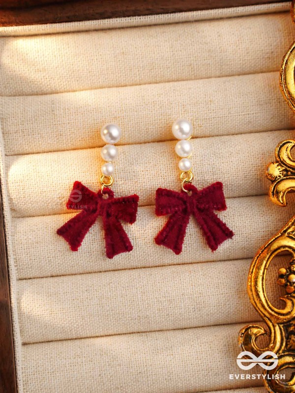 RUBY GRACE - TIMELESS RED BOW & PEARL EARRINGS