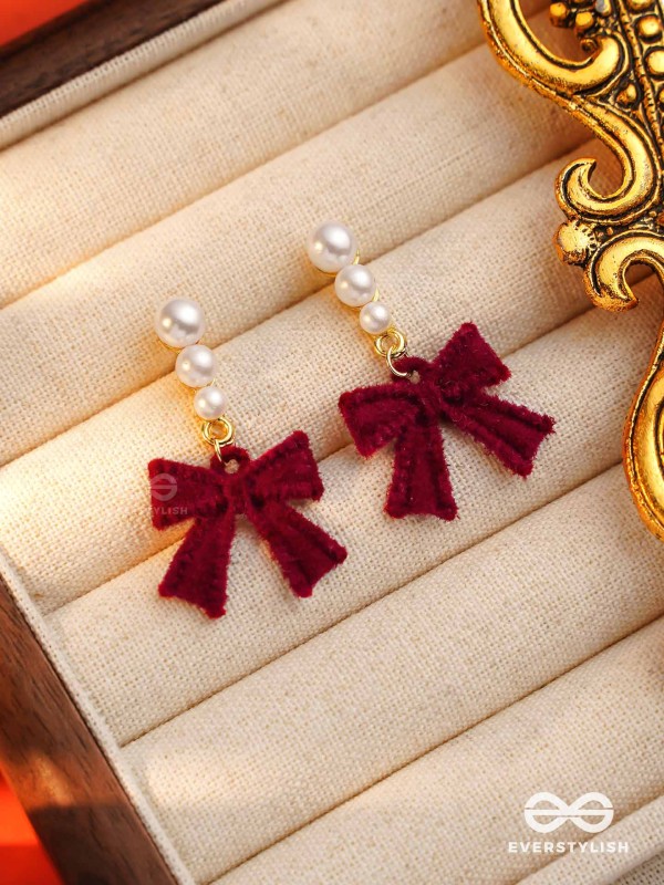 RUBY GRACE - TIMELESS RED BOW & PEARL EARRINGS
