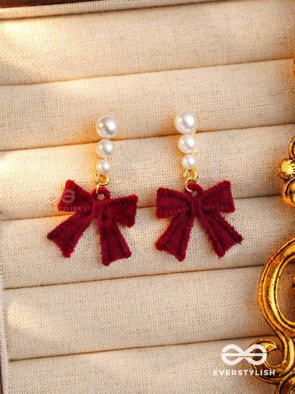 RUBY GRACE - TIMELESS RED BOW & PEARL EARRINGS