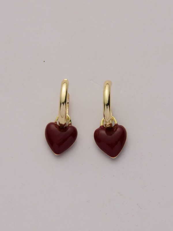 SCARLET CHARM - DAINTY HOOPS WITH A DEEP RED HEART