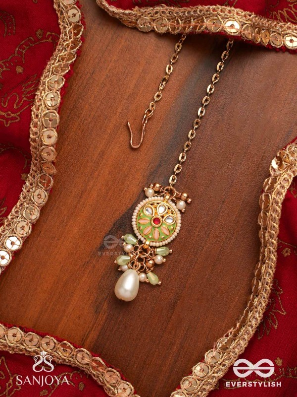 TANVIKA - DELICATE BEAUTY- DELICATE ENAMELLED MAANGTIKA WITH PEARLS AND BEADS