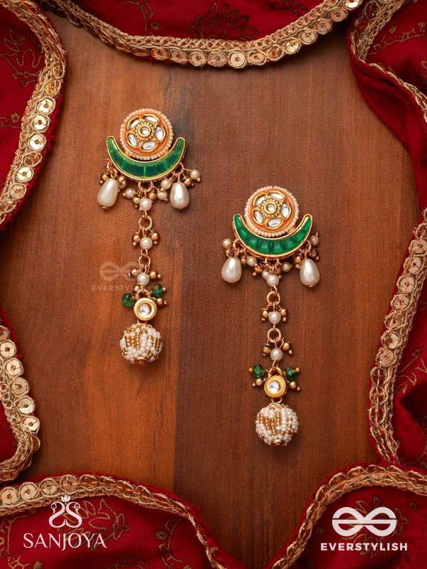 SOMALEKHA - MOON’S TRACE- MODERN YET TRADITIONAL KUNDAN EARRINGS WITH LUSTROUS PEARLS AND BEADS