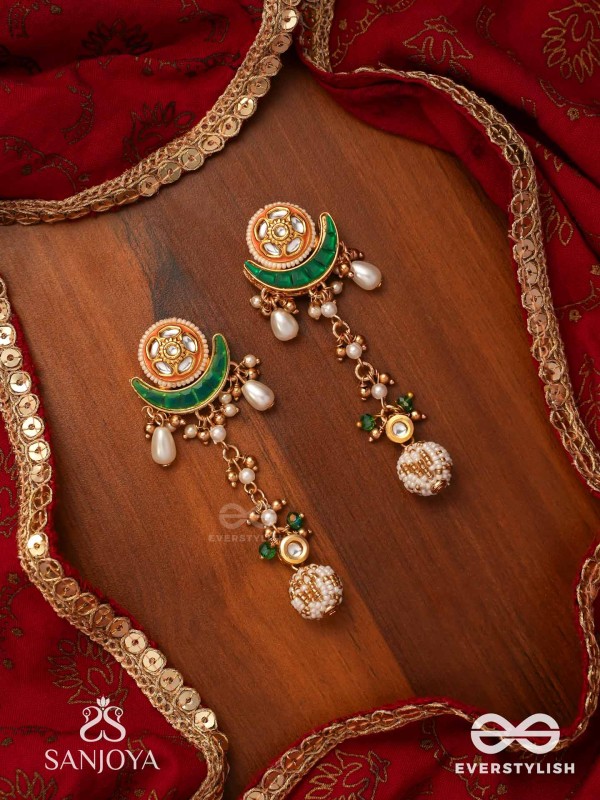 SOMALEKHA - MOON’S TRACE- MODERN YET TRADITIONAL KUNDAN EARRINGS WITH LUSTROUS PEARLS AND BEADS