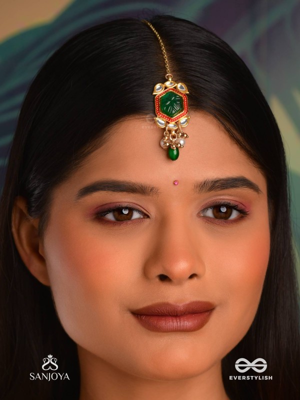 PITAMBRINI - ADORNED IN YELLOW- KUNDAN HANDCRAFTED MAANGTIKA WITH PEARLS AND BEADS