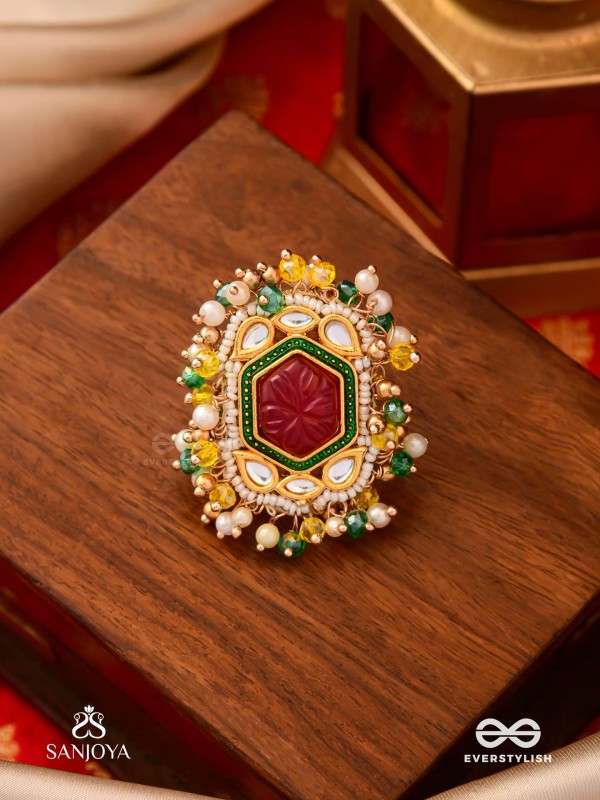 SURYAPRABHA - SUN’S AURA- LUXE HERITAGE KUNDAN RING WITH PEARLS, BEADS AND GEMSTONES