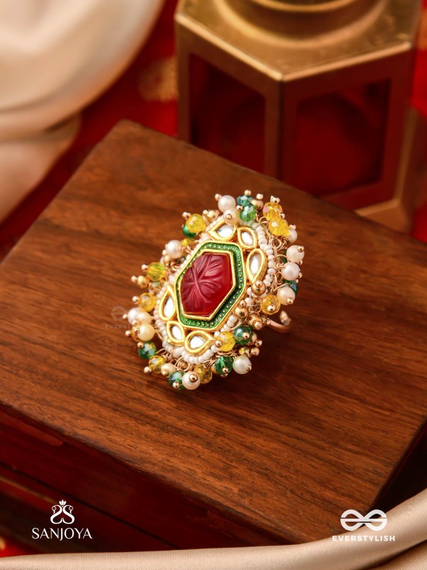 SURYAPRABHA - SUN’S AURA- LUXE HERITAGE KUNDAN RING WITH PEARLS, BEADS AND GEMSTONES