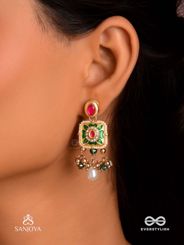 VANDEVI - GODDESS OF THE FOREST-  GRACEFUL KUNDAN EARRINGS WITH BEADS AND PEARL DROPS