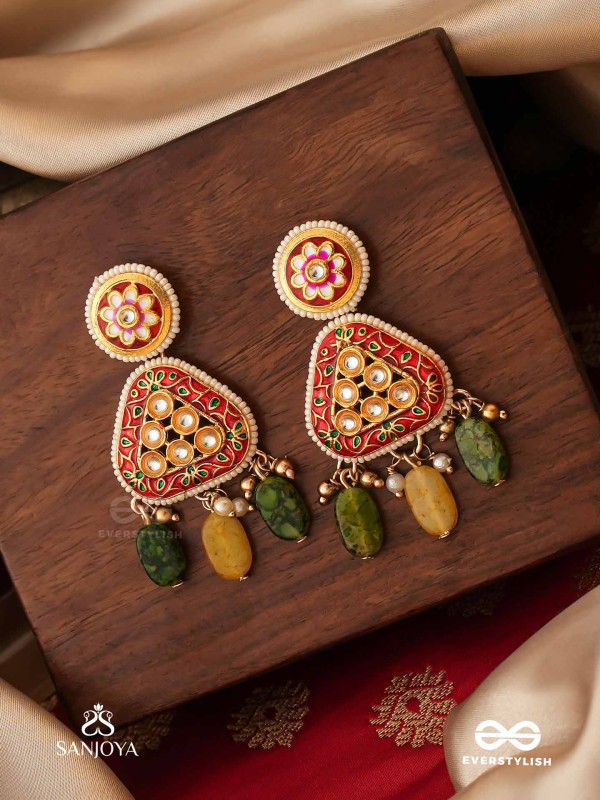 SATRANGIJA - RAINBOW-CLAD- FESTIVE ENAMELLED KUNDAN EARRINGS WITH COLORFUL DROPS AND PEARLS